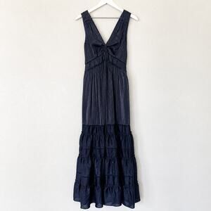 Jonathan Simkhai Dark Romantic Navy Tiered Maxi Dress XS